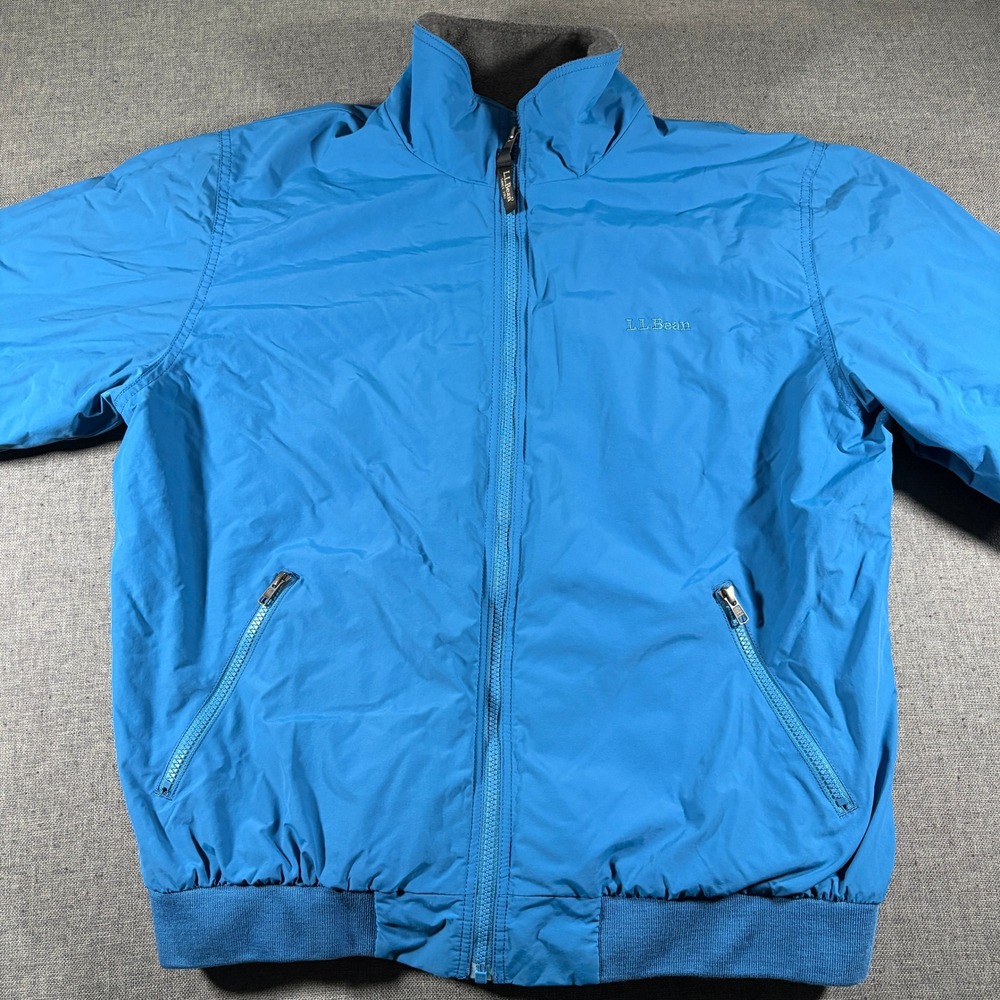L.L. Bean Warm-Up Jacket Mens Large Blue Fleece Lined Nylon Bomber Windbreaker